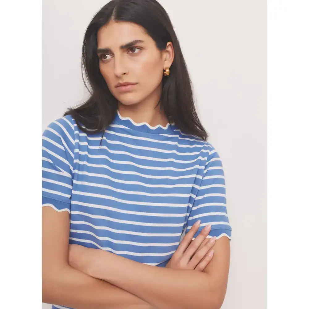 Mint Velvet Blue Cotton Striped T-Shirt